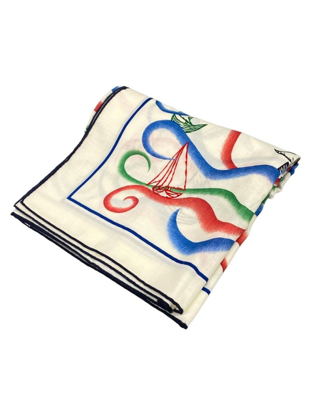 Hermes Shawl Carre Geant White Green Red L`Arpels du Large Cashmere Silk Scarf